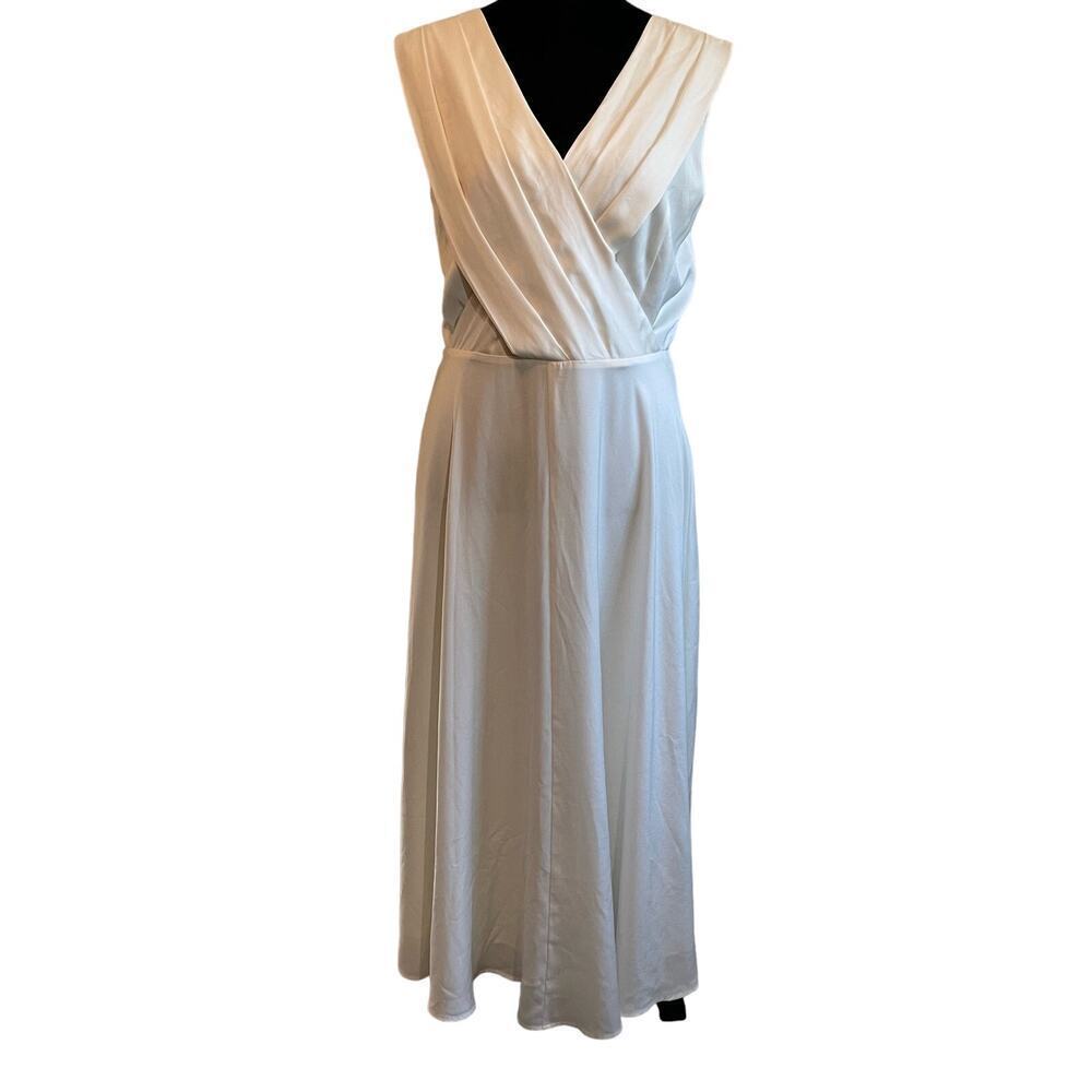 Banana Republic White Satin Silky Dress Pleated Ivory Midi Gown Women's SZ 2